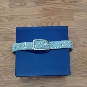 Fashion Studded Women's Blue Leather Belt